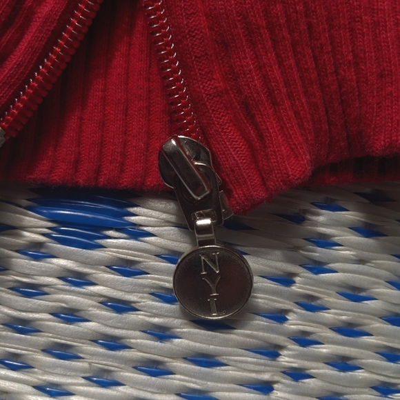NYL New York Laundry Red with White Stripes 100% Cotton Sporty Zip Up Sweater - Picture 5 of 8
